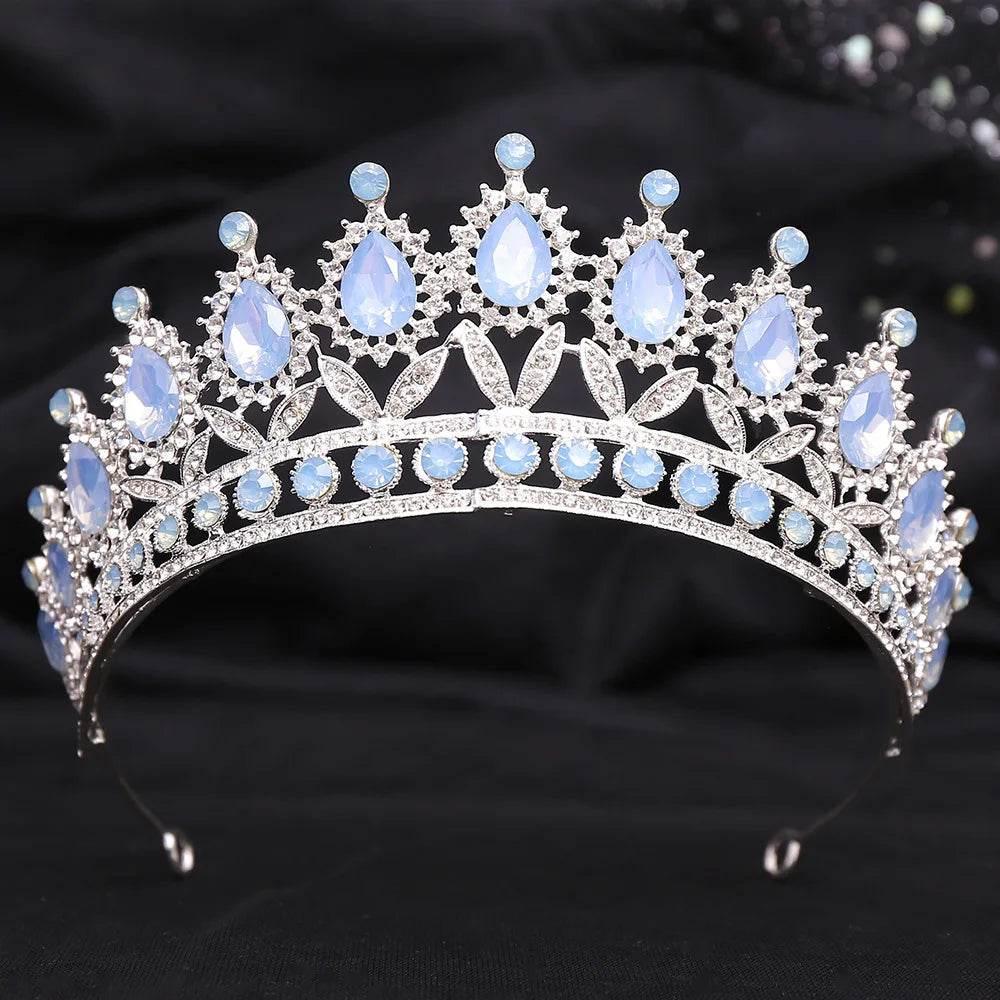 Baroque Blue Green Pink Opal Tiara Crowns Hair Jewelry Rhinestone Diadem Birthday Party Wedding Crystal Bridal Crown Accessories - GiFTiFY