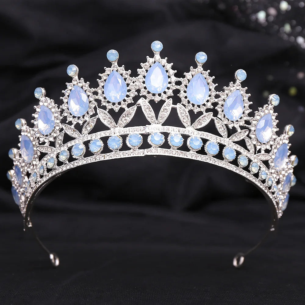 Baroque Blue Green Pink Opal Tiara Crowns Hair Jewelry Rhinestone Diadem Birthday Party Wedding Crystal Bridal Crown Accessories DSERS