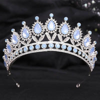 Baroque Blue Green Pink Opal Tiara Crowns Hair Jewelry Rhinestone Diadem Birthday Party