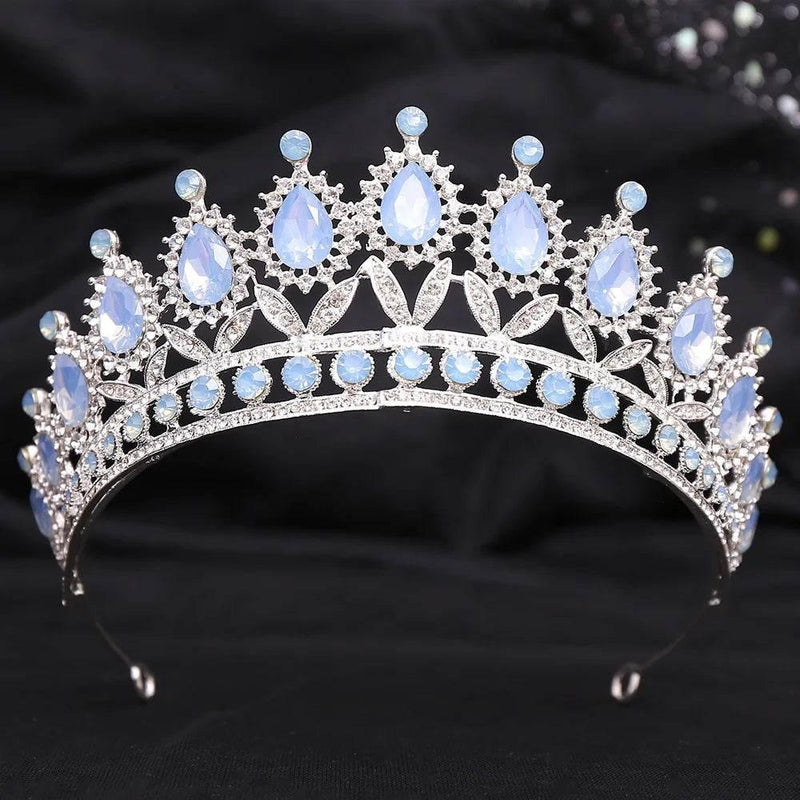 Baroque Blue Green Pink Opal Tiara Crowns Hair Jewelry Rhinestone Diadem Birthday Party Wedding Crystal Bridal Crown Accessories Tiaras by DSERS
