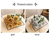 10/1 Heads Golden Silver Rose Artificial Flower DIY Wedding Floral Arrangement Material Silk Bridal Bouquet Photo Prop Home Deco