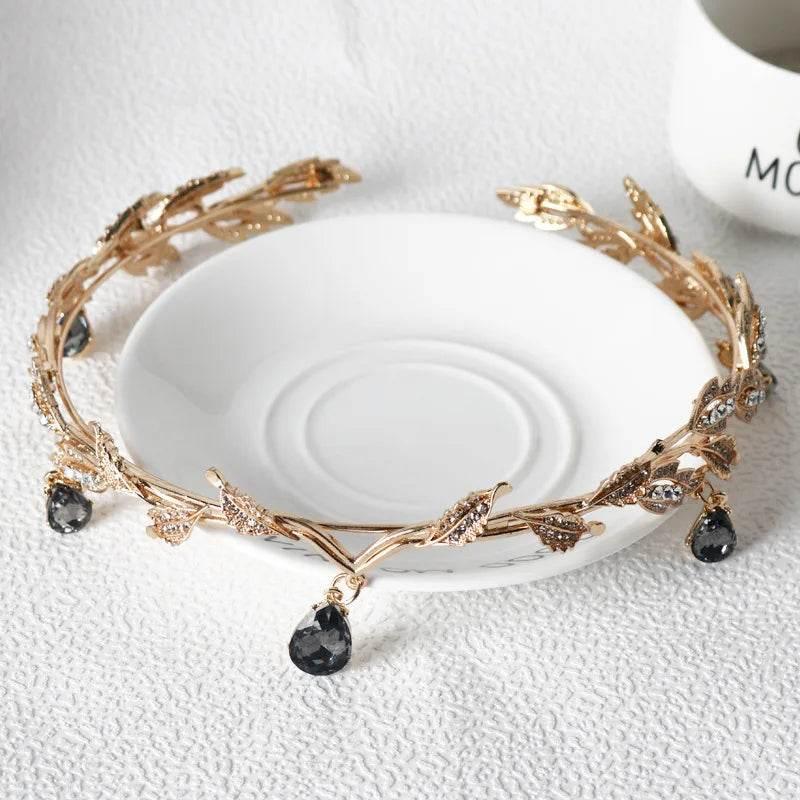 Luxury Crystal Crown Bridal Hair Accessories Wedding Rhinestone Waterdrop Leaf Tiara Crown Headband Frontlet Brides Hair Jewelry - GiFTiFY