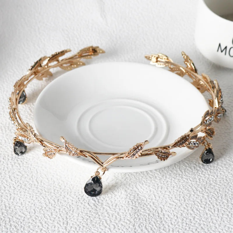 Luxury Crystal Crown Bridal Hair Accessories Wedding Rhinestone Waterdrop Leaf Tiara Crown Headband Frontlet Brides Hair Jewelry GiFTiFY