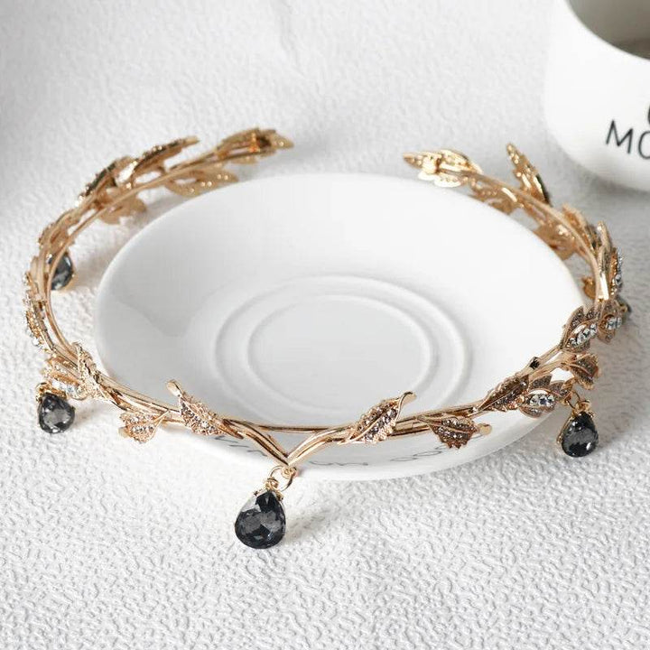 Luxury Crystal Crown Bridal Hair Accessories Wedding Rhinestone Waterdrop Leaf Tiara Crown Headband Frontlet Brides Hair Jewelry - GiFTiFY
