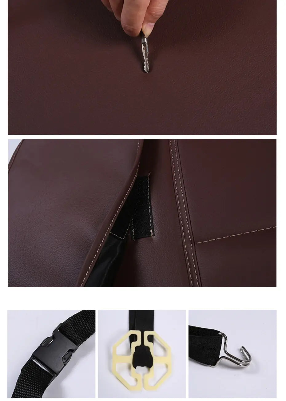 Brown Leather Car Seat Organizer Seametal Anti Kick Pad