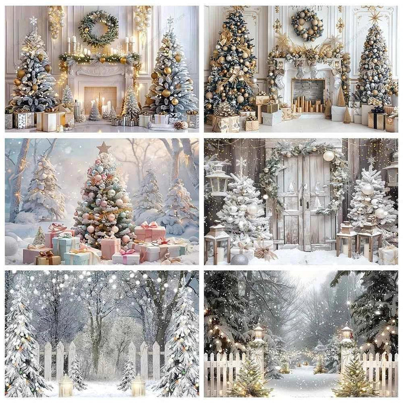 White Christmas Fireplace Background Xmas Tree Garland Gift Photography Backdrop Family Kids Holiday Party Banner Photo Studio by DSERS
