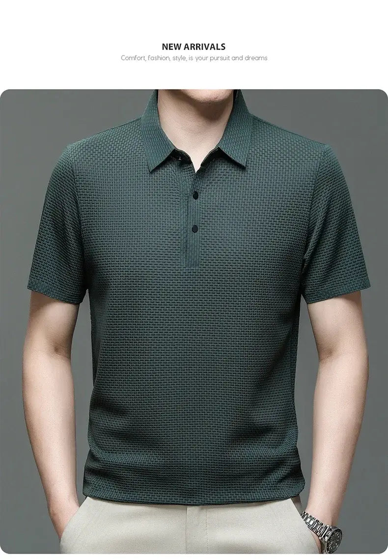 Mens Lop-Up Hollow Short-Sleeved Woven Shirts
