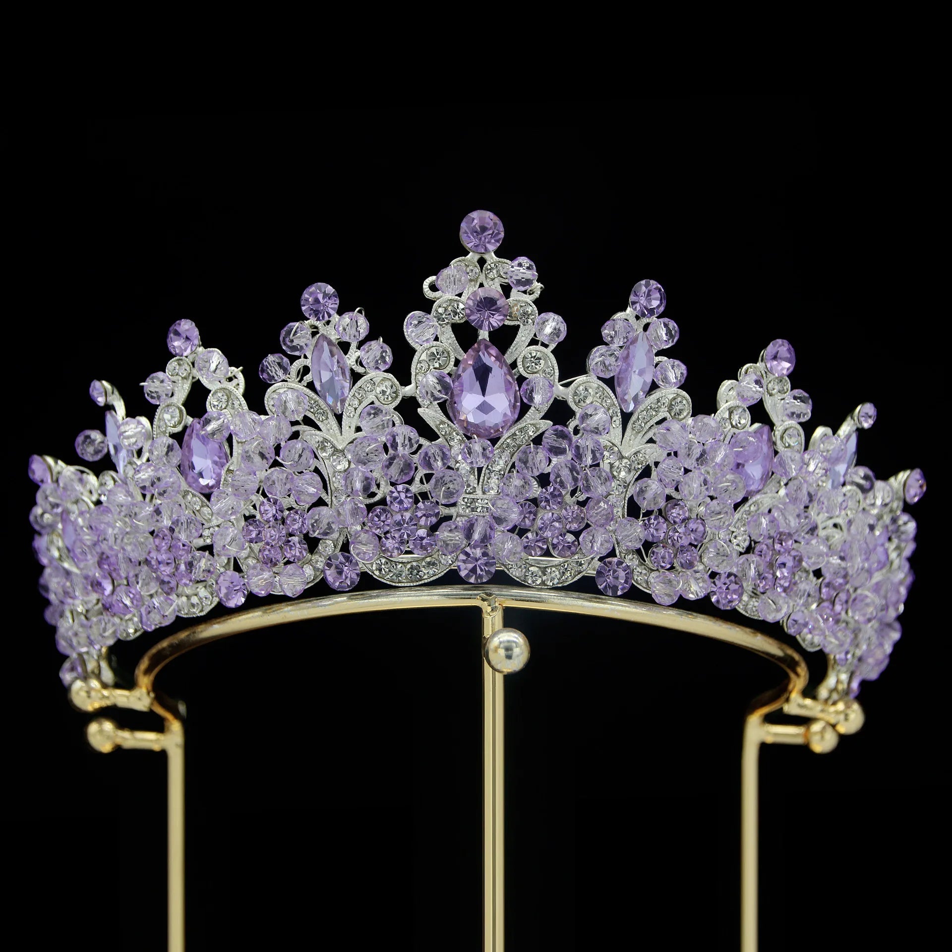 Baroque Pink Crystal Beads Bridal Crowns Handmade Tiaras Bride Headbands Rhinestone Diadem Queen Crown Wedding Hair Accessories DSERS
