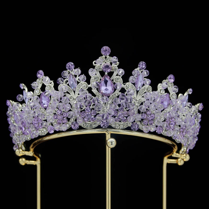 Baroque Pink Crystal Beads Bridal Crowns Handmade Tiaras Bride Headbands Rhinestone Diadem Queen Crown Wedding Hair Accessories Tiaras by DSERS