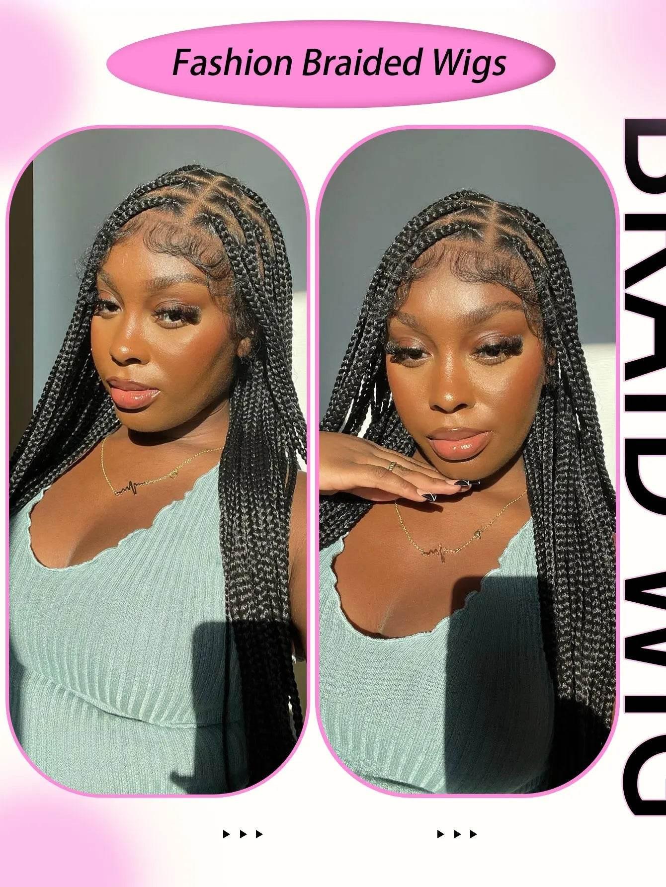 Cornrows Full Lace Braided Wigs Synthetic Knotless Box Braiding Wigs For Black Women 36&