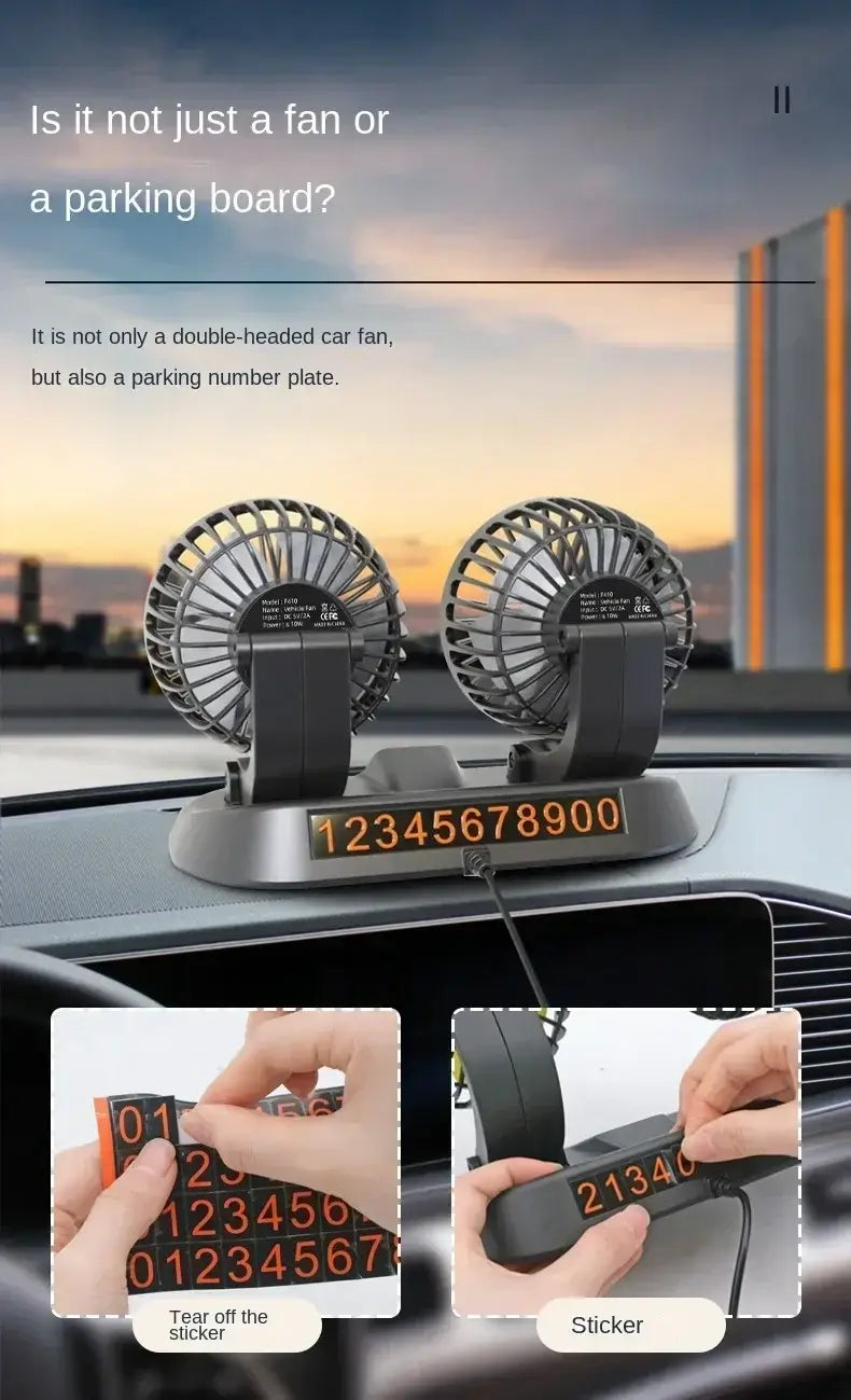 Dual Head Car Fan USB 12V 24V Adjustable