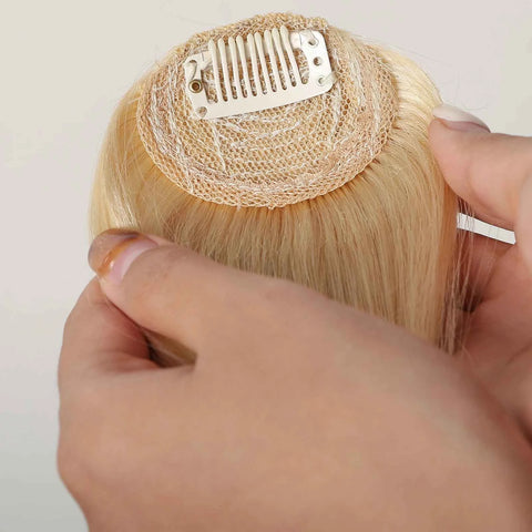 100% Human Hair Bangs Clips in Air Fringe Bangs Hairpiece for Women Platinum Blonde Remy Human Hair Bangs Hair Extension 4.5inch
