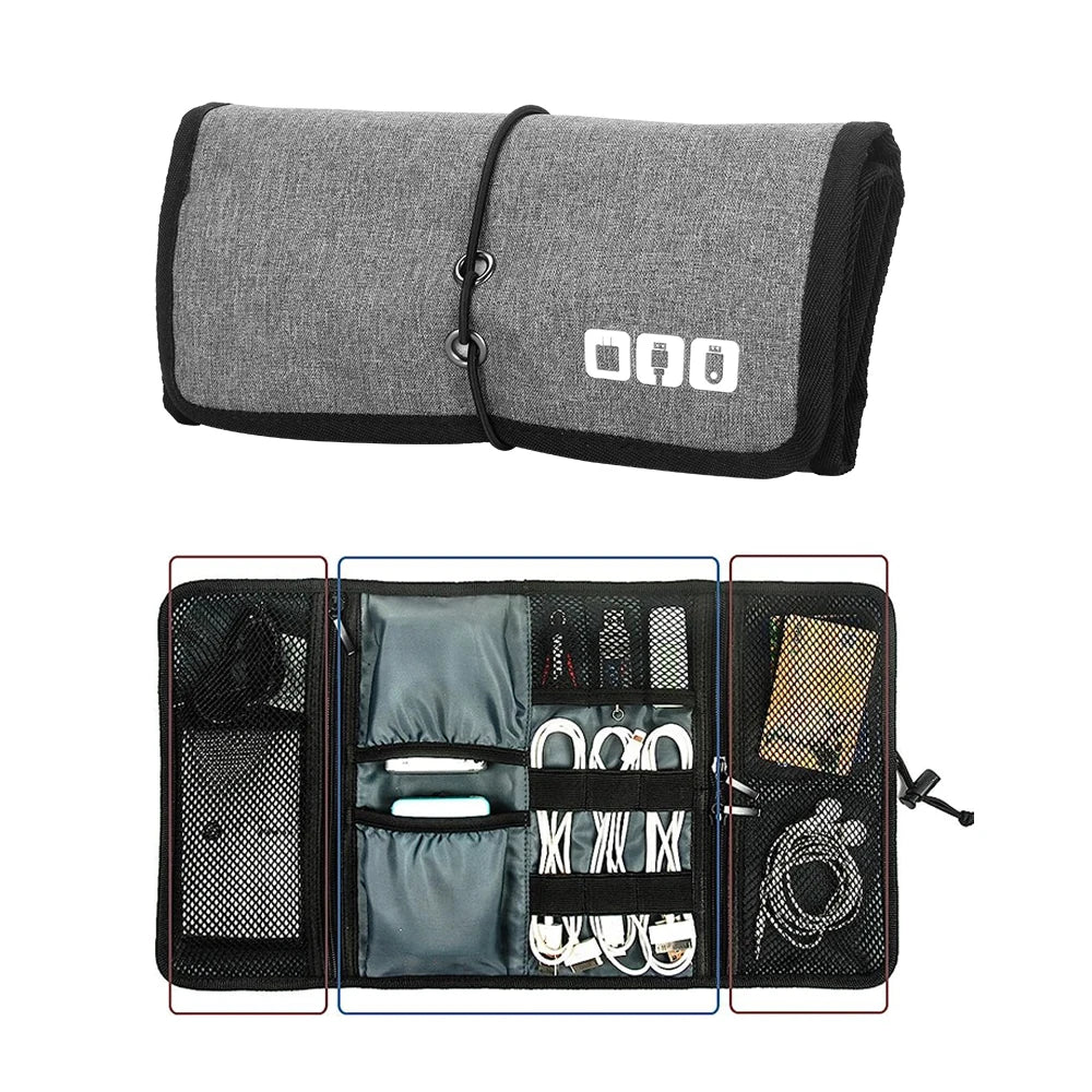 Electronic Organizer Cord Pouch, Travel Cable Charger Phone Accessories Bag Organizer Roll up Tech Carrying Case for USB Cables by GiFiFY