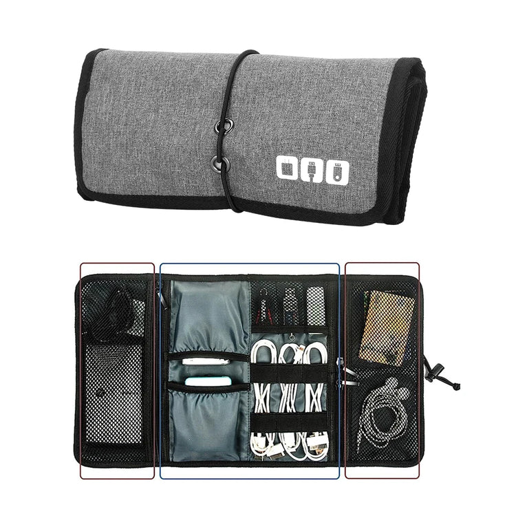 Electronic Organizer Cord Pouch, Travel Cable Charger Phone Accessories Bag Organizer Roll up Tech Carrying Case for USB Cables by GiFiFY