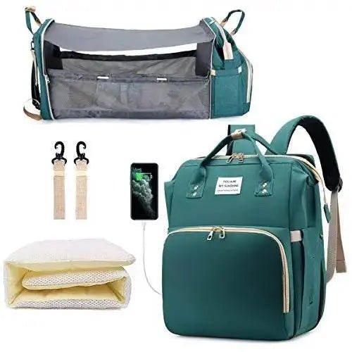 3 In 1 Diaper Bag Backpack Foldable Baby Bed Waterproof Travel Bag with USB Charge Diaper Bag Backpack with Changing Bed 3 types Diaper Bag Backpack by DS