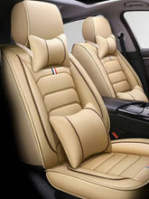 5-Piece Universal Car Seat Covers Set Beige PU Leatherette With Neck Lumbar Pillows All Season GiFiFY