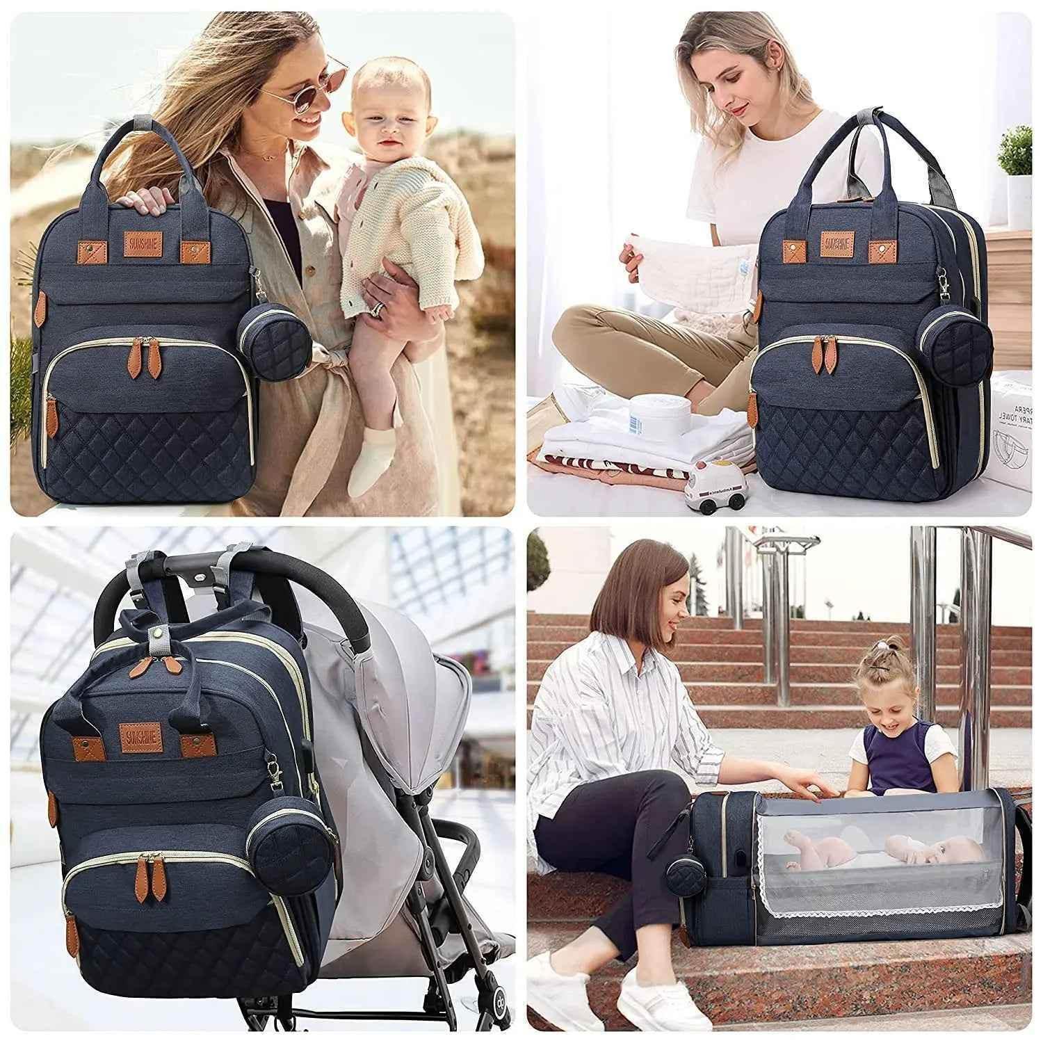 3 In 1 Diaper Bag Backpack Foldable Baby Bed Waterproof Travel Bag with USB Charge Diaper Bag Backpack with Changing Bed 3 types Diaper Bag Backpack by DS