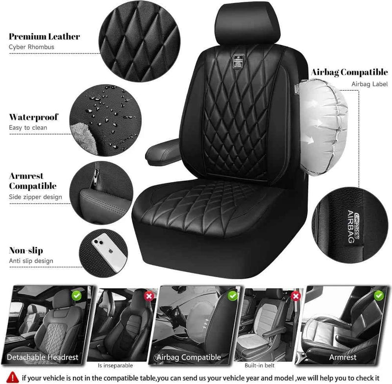 CAR PASS 5 Seats Luxury Faux Leather Seat Covers Full Set, Anti-Slip Waterproof, Universal Fit for SUVs, Vans, Trucks, Airbag Compatible by GiFiFY