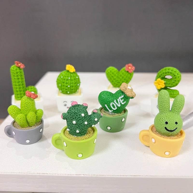 4Pcs/set Resin Succulent Cactus Mini Green Plant Bonsai Small Tree Pot Car Office Home Living Room Decoration Wedding Party Gift by DSERS