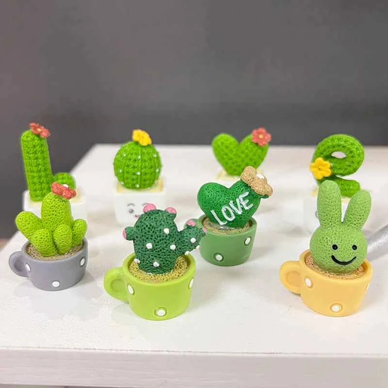 4Pcs/set Resin Succulent Cactus Mini Green Plant Bonsai Small Tree Pot Car Office Home Living Room Decoration Wedding Party Gift by DSERS