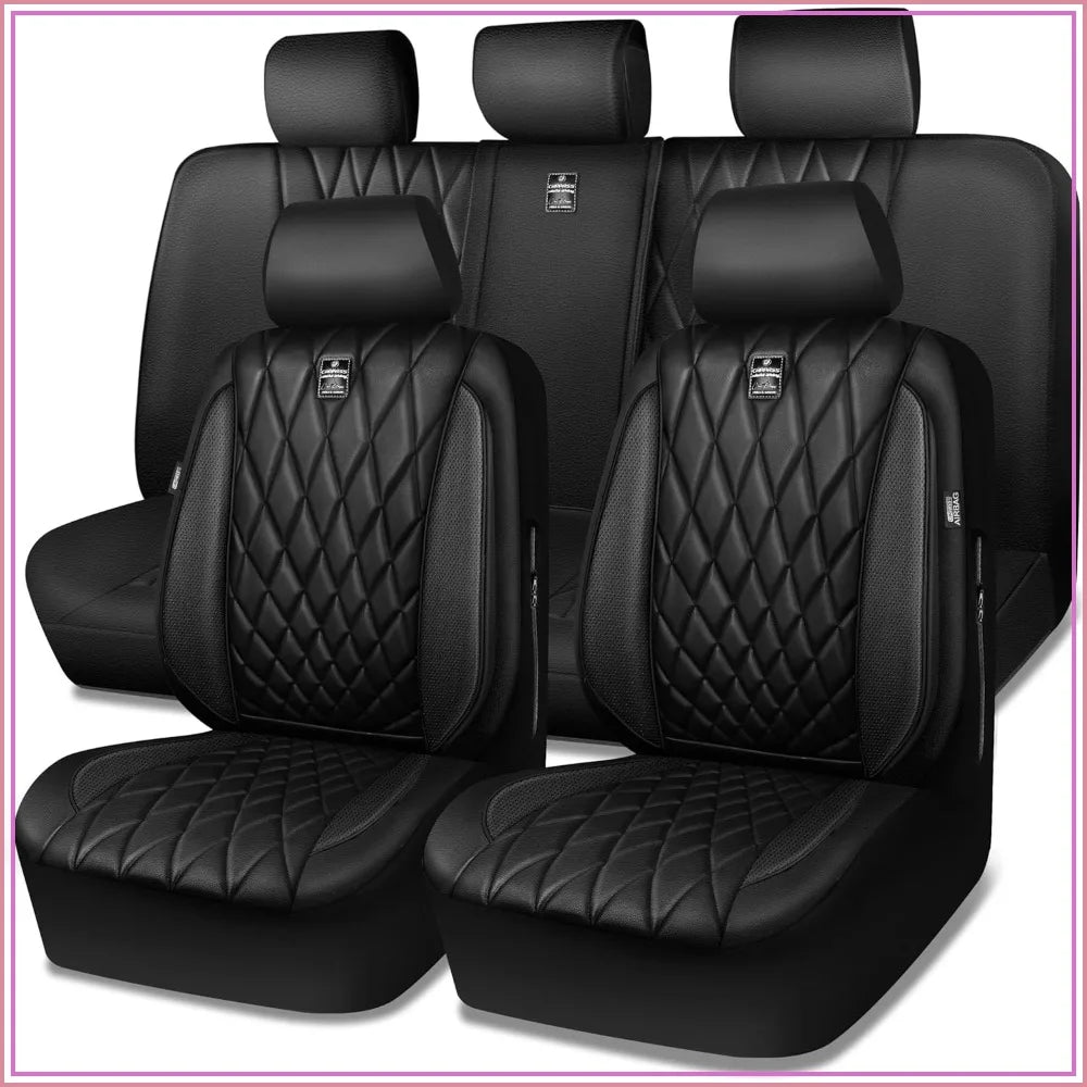 CAR PASS 5 Seats Luxury Faux Leather Seat Covers Full Set, Anti-Slip Waterproof, Universal Fit for SUVs, Vans, Trucks, Airbag Compatible GiFiFY