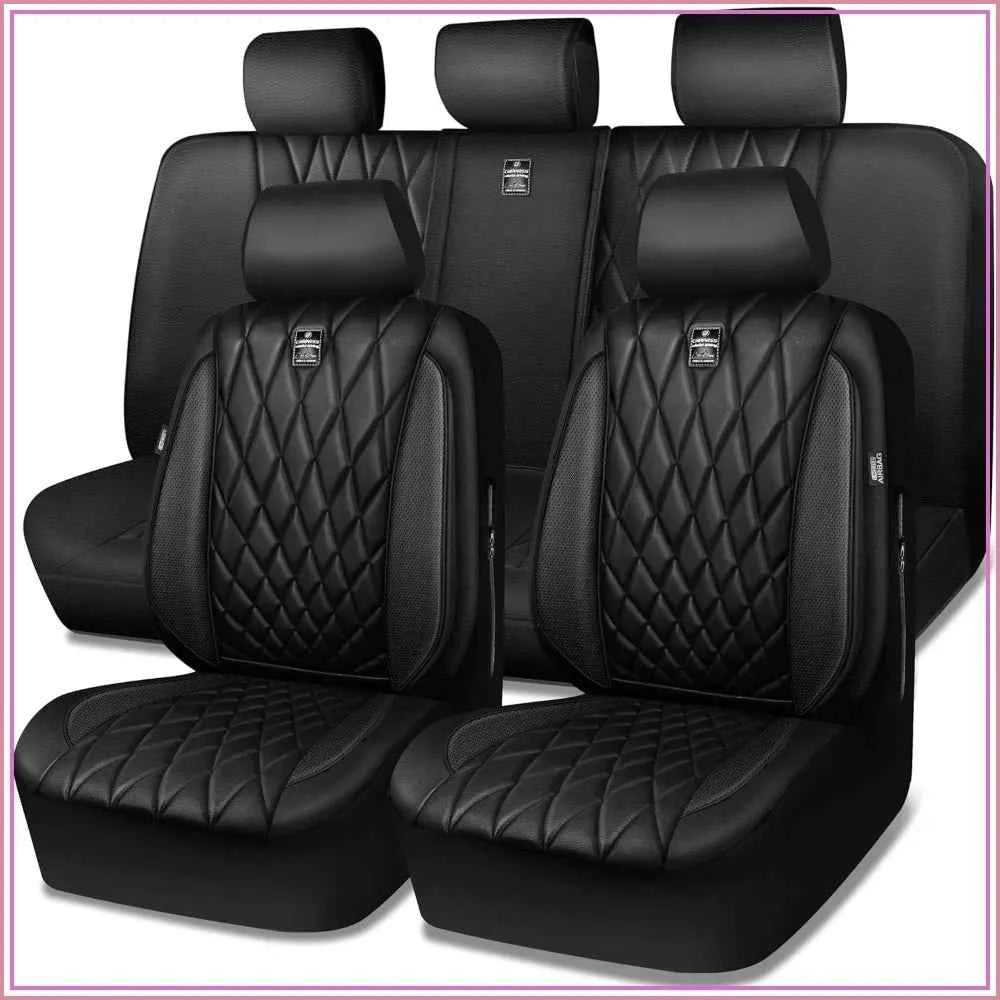 CAR PASS 5 Seats Luxury Faux Leather Seat Covers Full Set, Anti-Slip Waterproof, Universal Fit for SUVs, Vans, Trucks, Airbag Compatible by GiFiFY