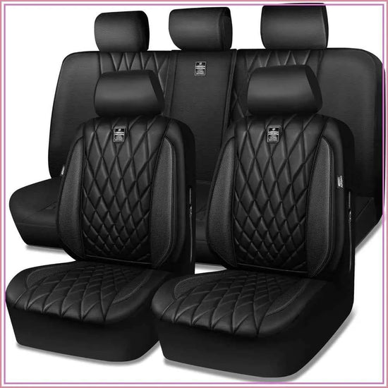 CAR PASS 5 Seats Luxury Faux Leather Seat Covers Full Set, Anti-Slip Waterproof, Universal Fit for SUVs, Vans, Trucks, Airbag Compatible by GiFiFY
