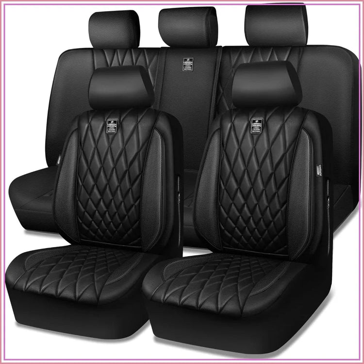 CAR PASS 5 Seats Luxury Faux Leather Seat Covers Full Set, Anti-Slip Waterproof, Universal Fit for SUVs, Vans, Trucks, Airbag Compatible GiFiFY