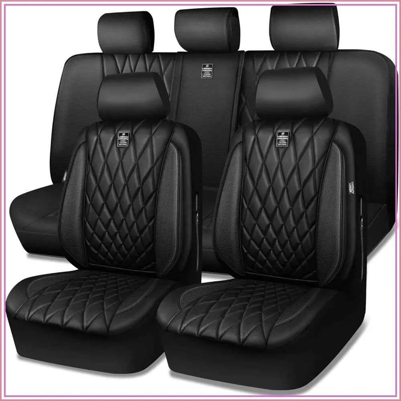 CAR PASS 5 Seats Luxury Faux Leather Seat Covers Full Set, Anti-Slip Waterproof, Universal Fit for SUVs, Vans, Trucks, Airbag Compatible by GiFiFY