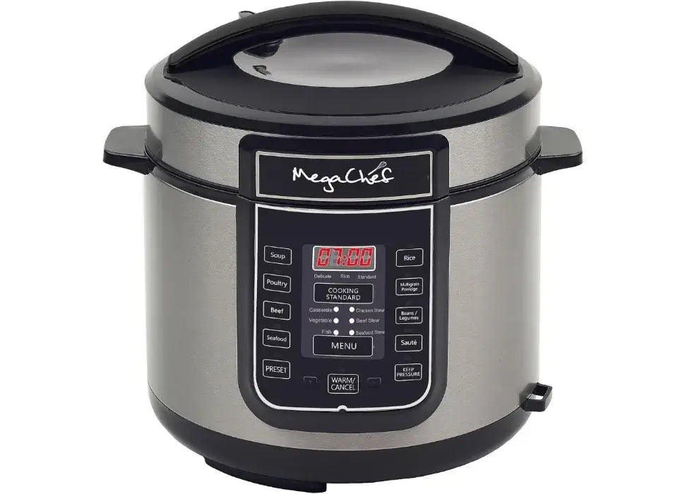 Digital Pressure Cooker Silver 6 quart Multifunctional cookware Preset Timer Stainless Steel