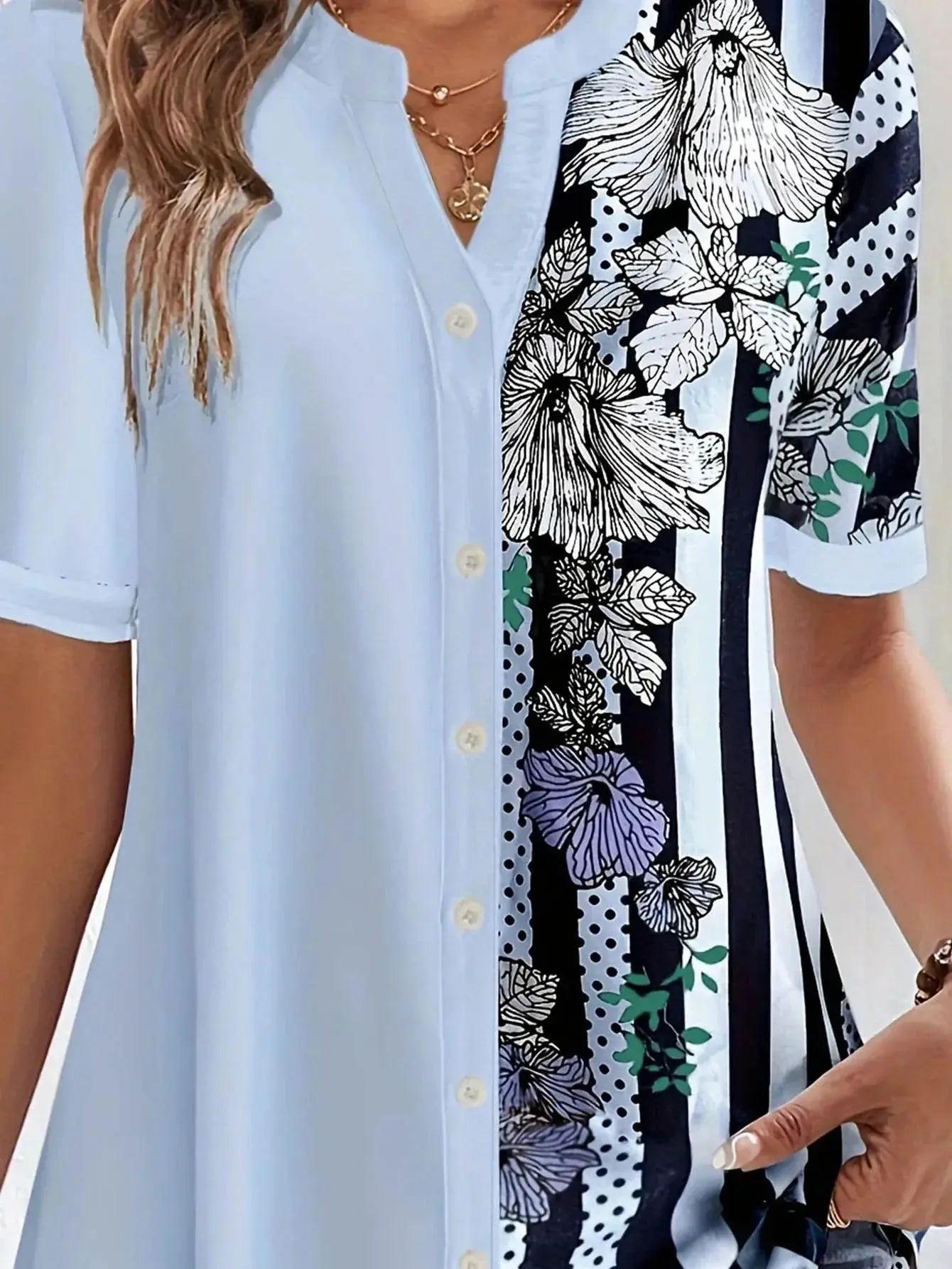 Plus Size Striped Half Sleeve Spring Blouse - GiFTiFY