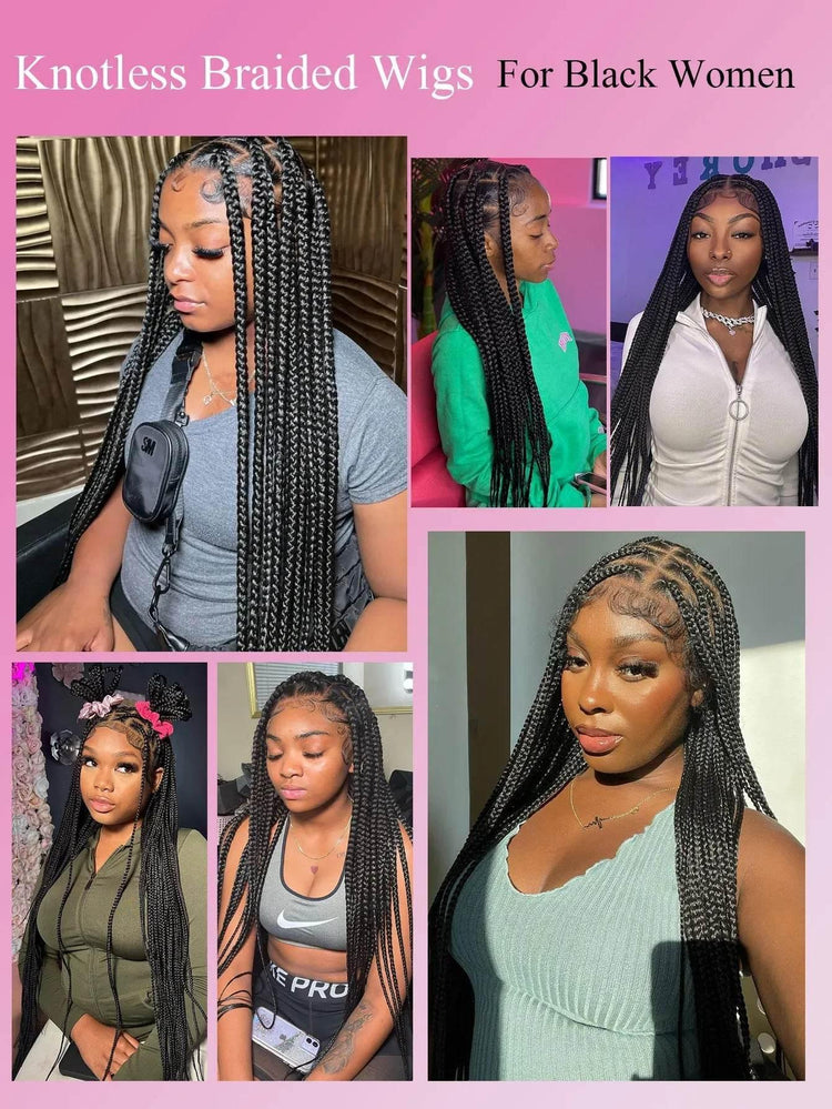 Tribal Synthetic Cornrow Braided Wigs Full Lace Wig 36Inches Knotless Jumbo Knotless Box Braids Wig Square Part For Black Women - GiFTiFY