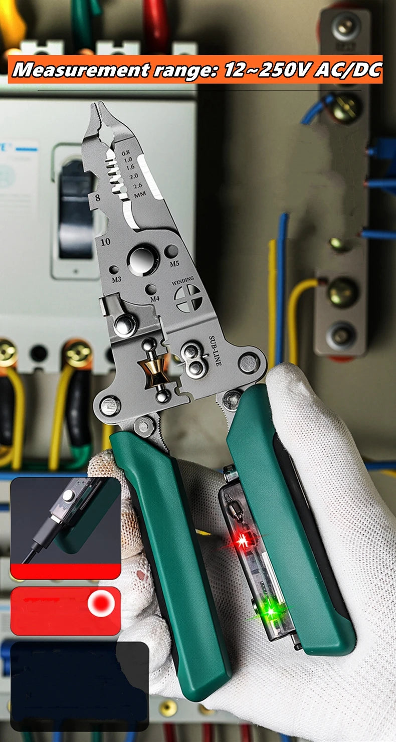 Multifunctional Wire Stripper with Electrical Test Pen Foldable Cable Cutter Crimper Tool, Electrical Folding Pliers for Cutting GiFTiFY