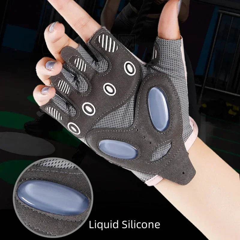 1 Pair Workout Gloves with Liquid Silicone for Women Fingerless Cycling Gloves Non-slip Men&