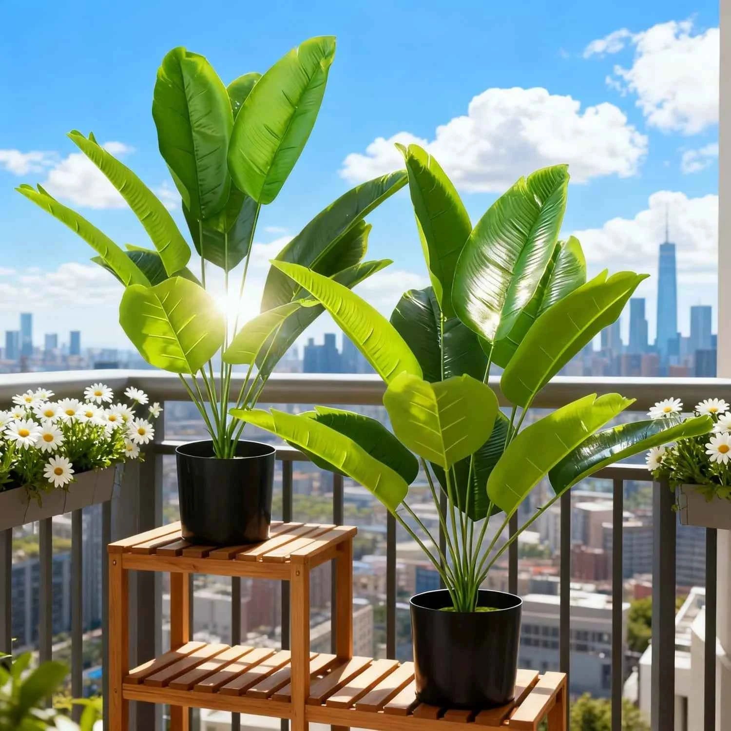 2pcs Large Realistic Artificial Bird of Paradise Plants UV Resistant No Fade Fake Banana Leaf Palm Tree for All Season Decor