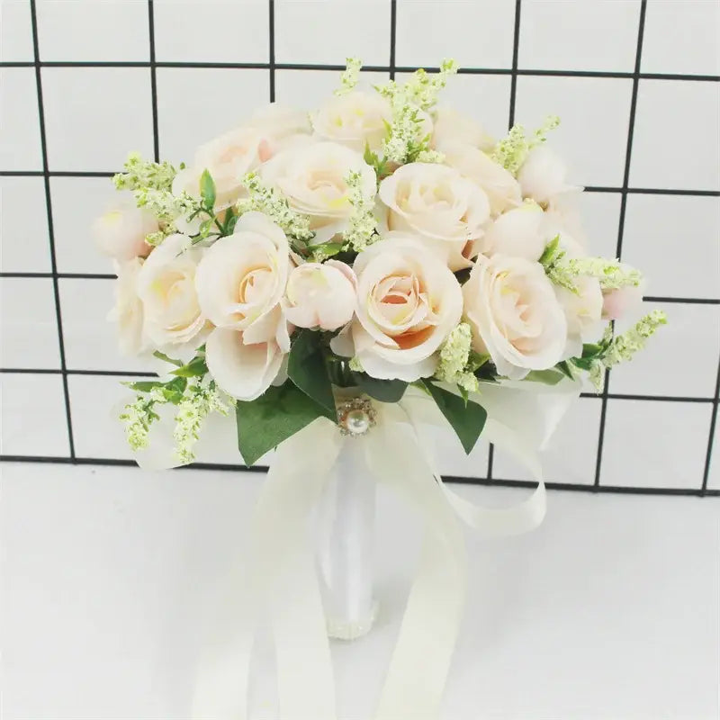 White Silk Flowers Wedding Bouquet