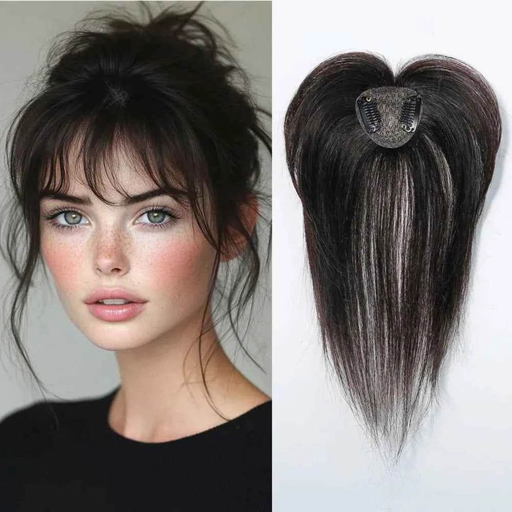 100% Remy Human Hair Toppers with Bangs Light Brown Hairpieces 3D Wispy Human Hair Bangs for Women Thin Hair Real Human Hair Topper Clip In - GiFTiFY