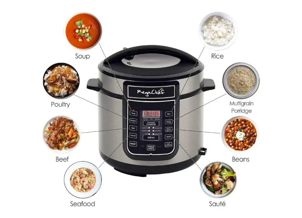 Digital Pressure Cooker Silver 6 quart Multifunctional cookware Preset Timer Stainless Steel