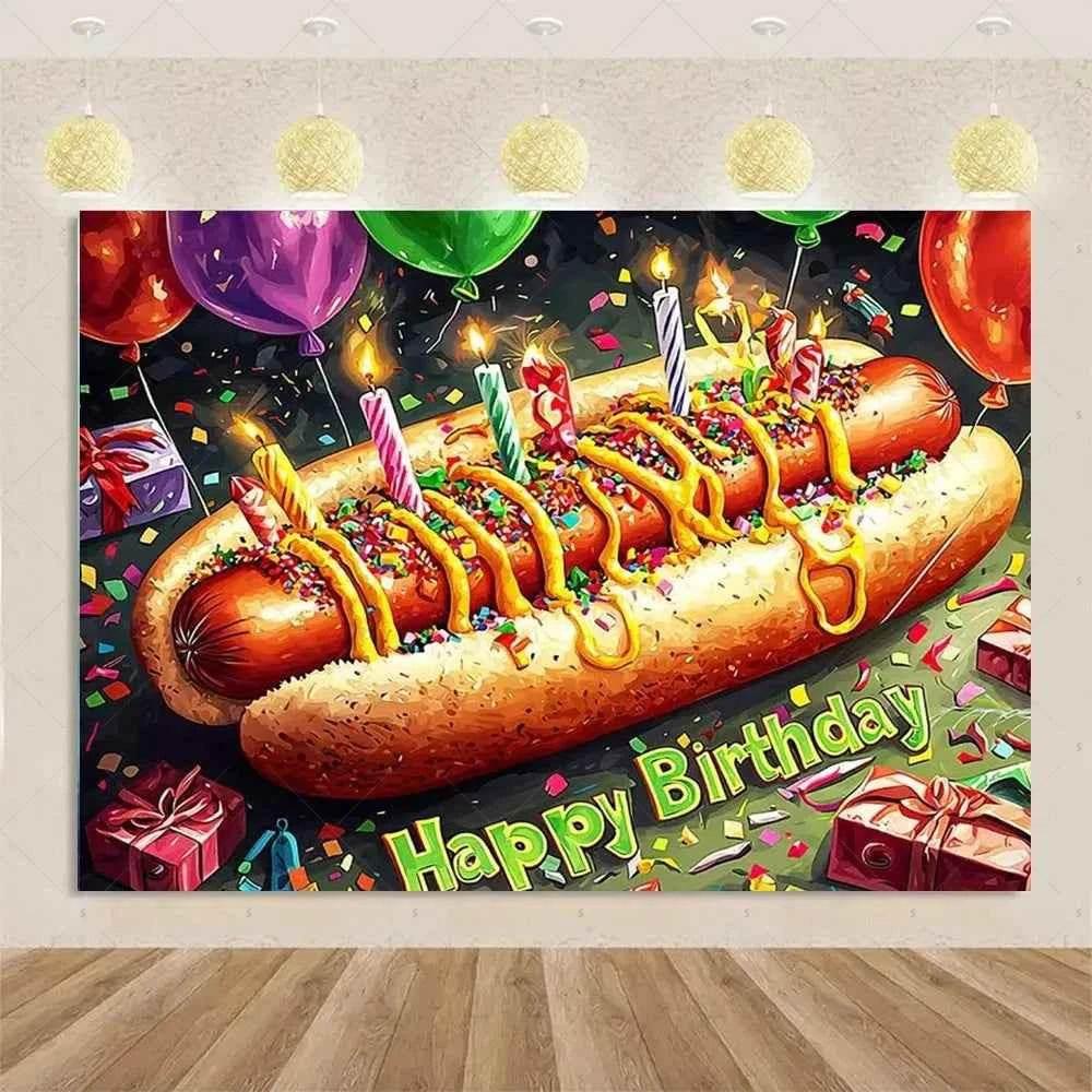 Quick Food Theme Birthday Party Decoration Hamburger French Fries Pizza Background Banner Photography Backdrop Supplies Kid Gift - GiFTiFY