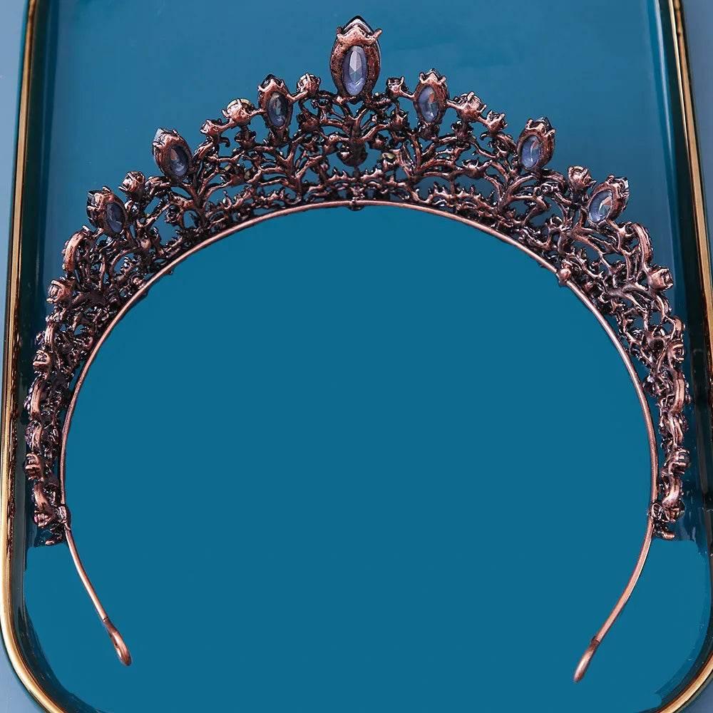 Baroque Bronze Purple Crystal Heart Bridal Tiaras Crown Rhinestone Pageant Diadem Veil Tiara Headbands Wedding Hair Accessories - GiFTiFY