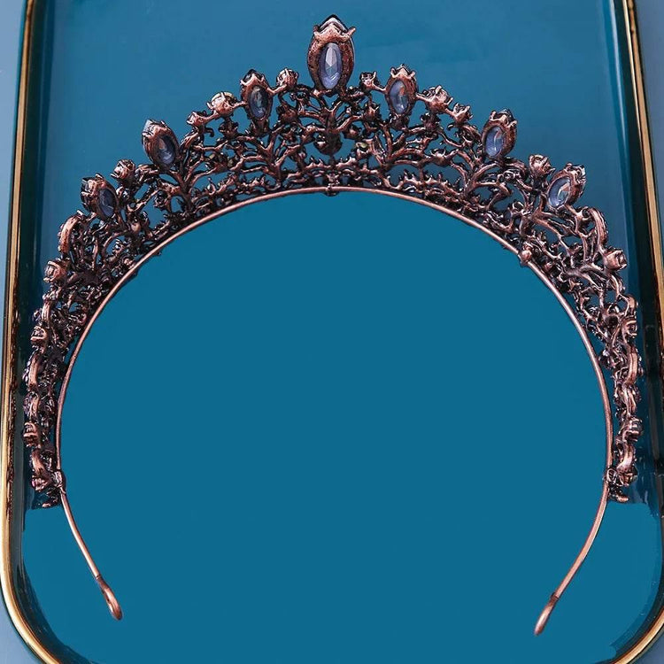 Baroque Bronze Purple Crystal Heart Bridal Tiaras Crown Rhinestone Pageant Diadem Veil Tiara Headbands Wedding Hair Accessories - GiFTiFY