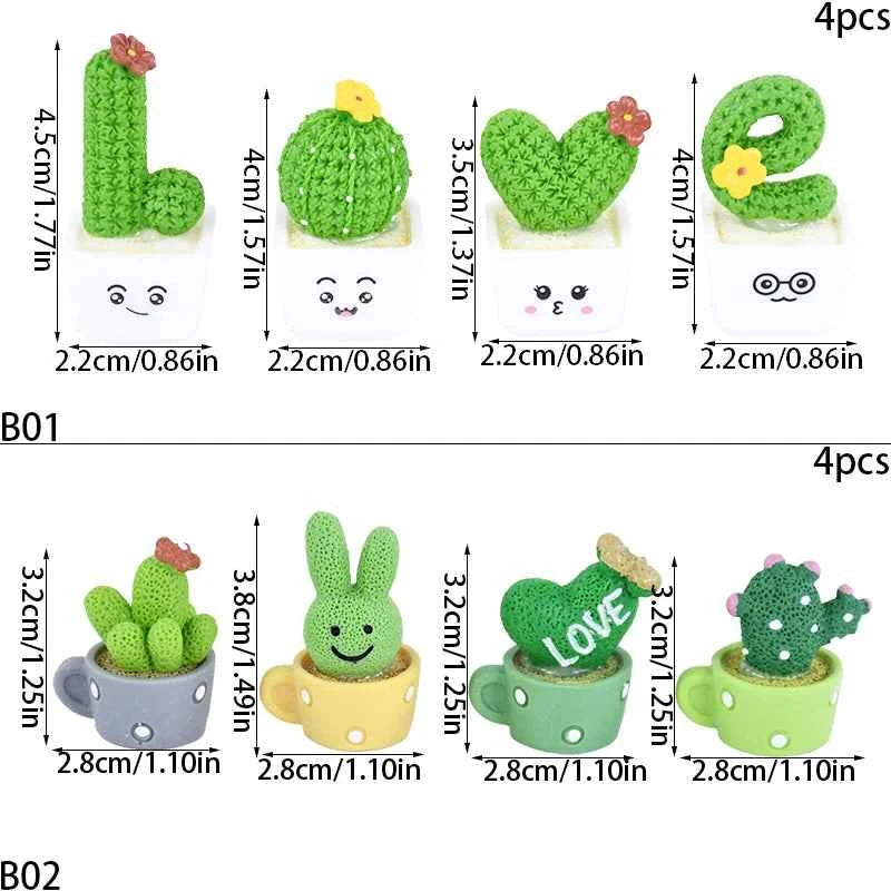 4Pcs/set Resin Succulent Cactus Mini Green Plant Bonsai Small Tree Pot Car Office Home Living Room Decoration Wedding Party Gift by DSERS