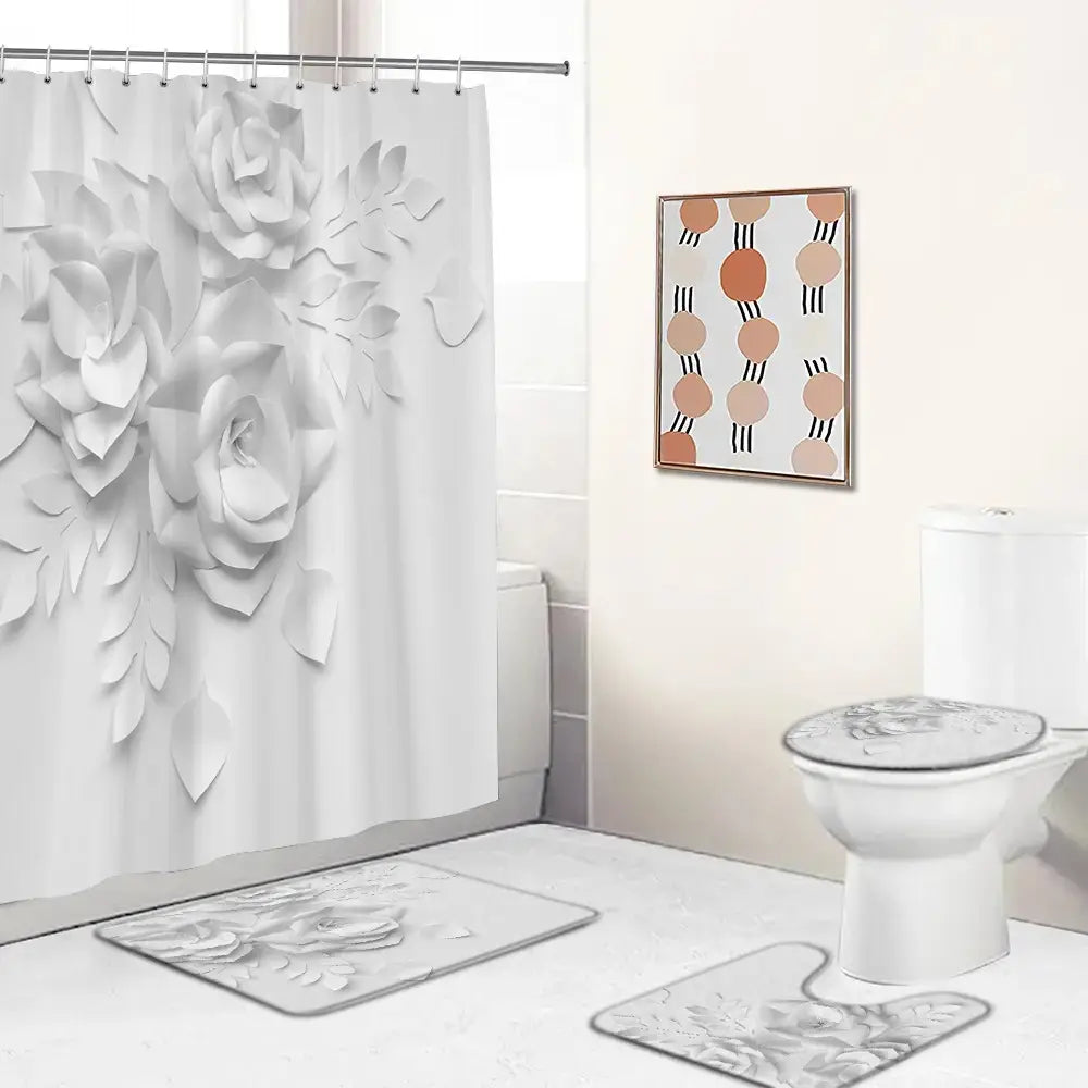 White Flowers Floral Bathroom Set DM6237 180x180cm Style Shower