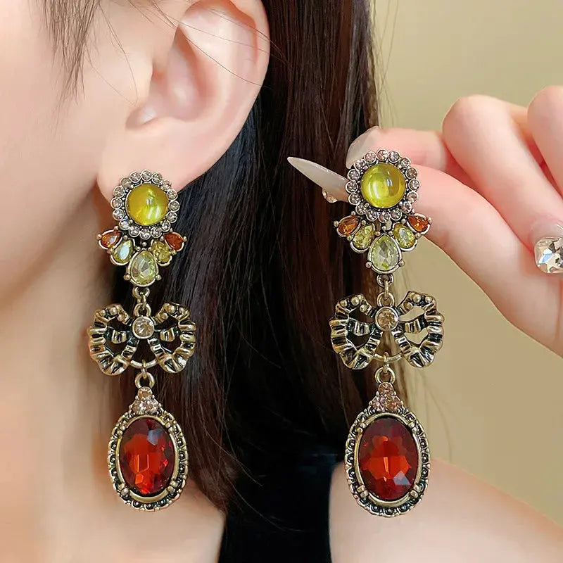 Draweye Bows Earrings for Women Medieval Palace Style Vintage Korean Fashion Aretes De Mujer Geometric Elegant Jewelry - GiFTiFY
