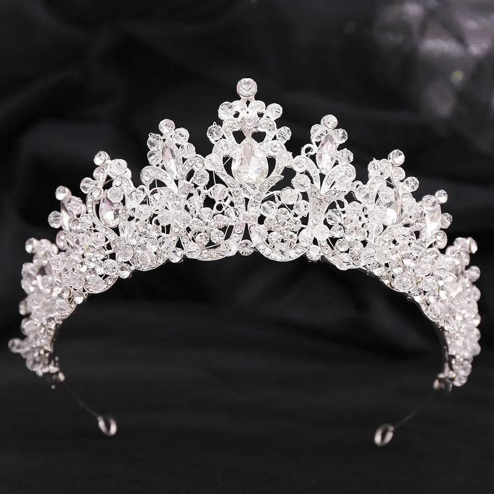 Baroque Pink Crystal Beads Bridal Crowns Handmade Tiaras Bride Headbands Rhinestone Diadem Queen Crown Wedding Hair Accessories Tiaras by DSERS