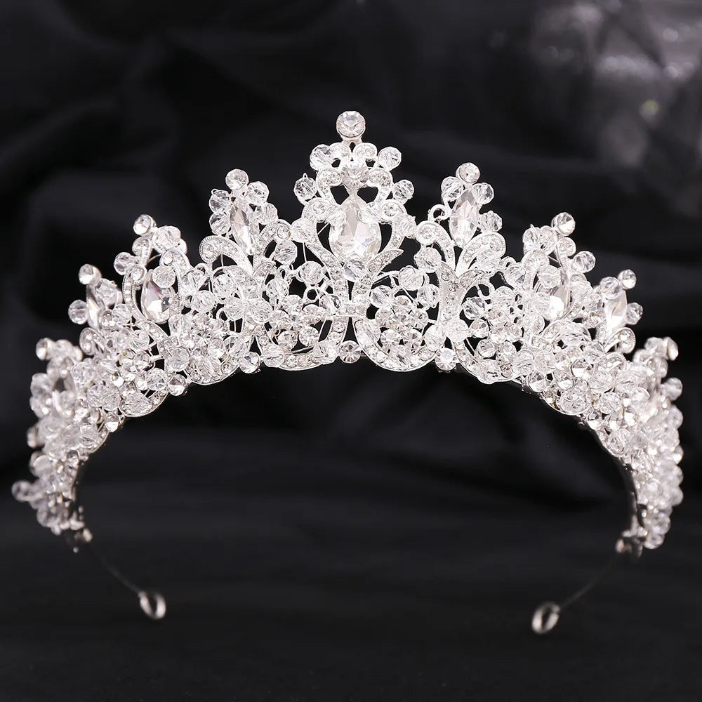 Baroque Pink Crystal Beads Bridal Crowns Handmade Tiaras Bride Headbands Rhinestone Diadem Queen Crown Wedding Hair Accessories DSERS