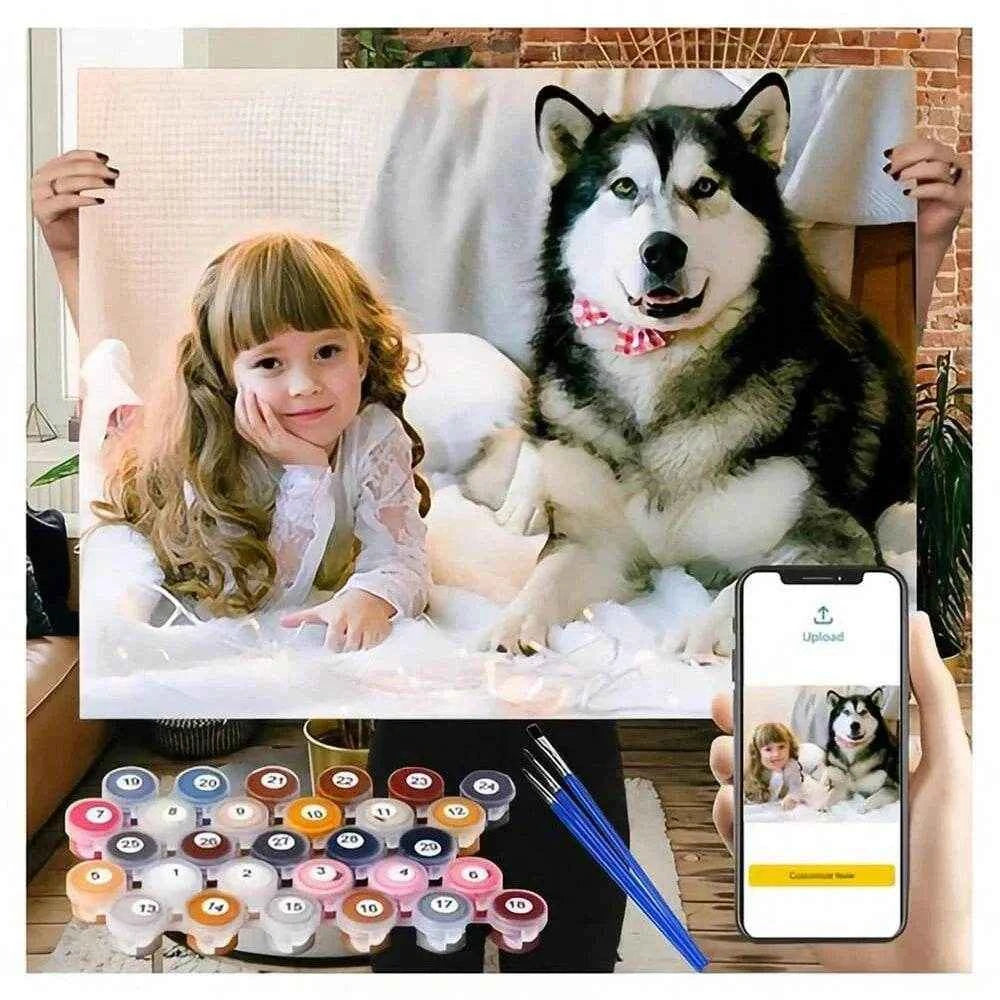 HUACAN Custom Photo Paint By Numbers Pets Child Diy Kit Picture For Living Room Home Decoration Painting by numbers by DSERS