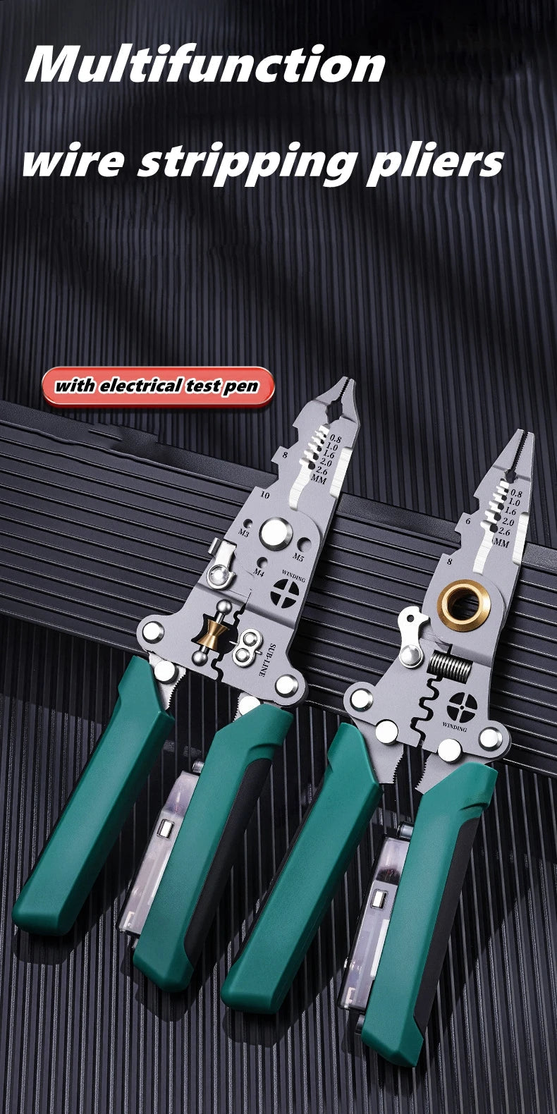 Multifunctional Wire Stripper with Electrical Test Pen Foldable Cable Cutter Crimper Tool, Electrical Folding Pliers for Cutting GiFTiFY