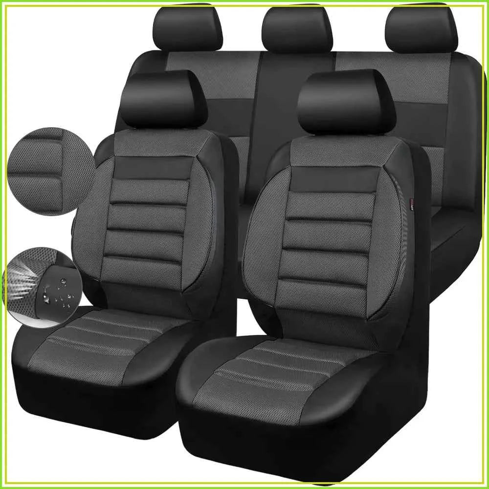 3D Foam Back Support Leather Car Seat Covers Full Set Air Mesh Automotive Seat Covers All Season Fit SUV Sedan Van Airbag Compatible Elegant Black Gray by GiFiFY