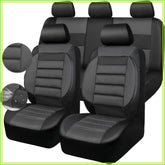 3D Foam Back Support Leather Car Seat Covers Full Set Air Mesh Automotive Seat Covers All Season Fit SUV Sedan Van Airbag Compatible Elegant Black Gray GiFiFY